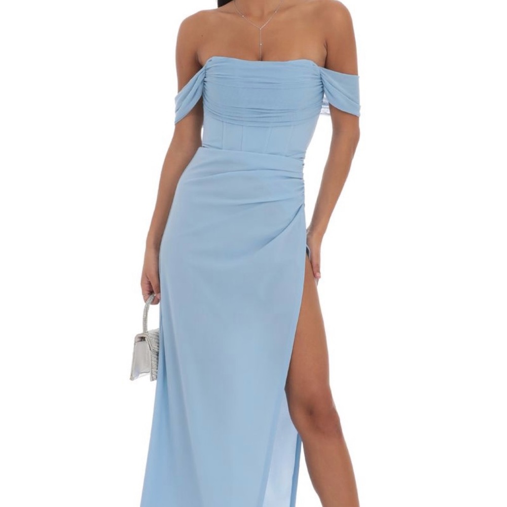 Elegant Blue Off-Shoulder Dress